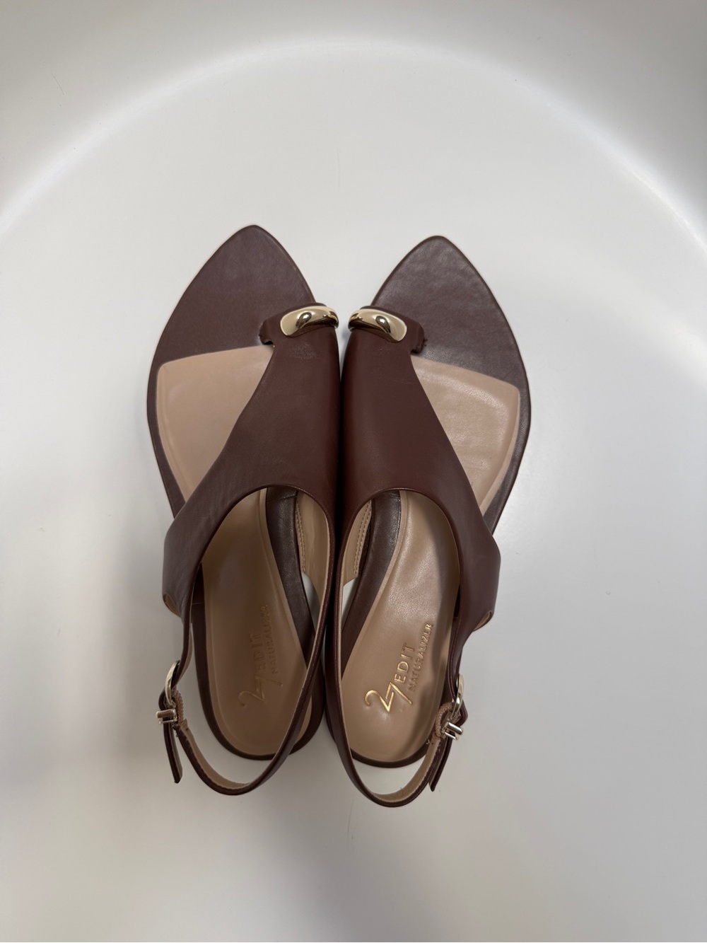 27 EDIT Brown Leather Slingback Sandals with Gold Hardware size 8.5